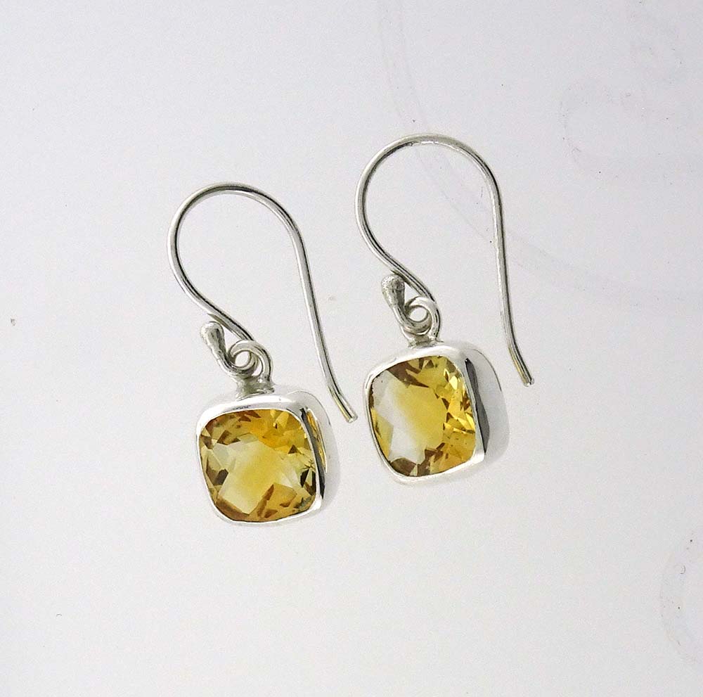 ECIT101    Citrine Faceted 8mm Square Earring