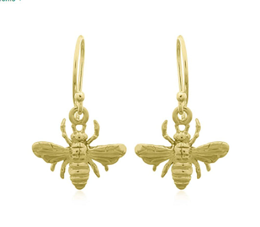 Honey Bee Earring Gold Plated 1 micron on stg silver + E coat 10x15mm