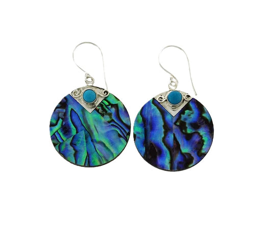 EP426  NZ Paua Shell & Turquoise 3mm cabachon Earring