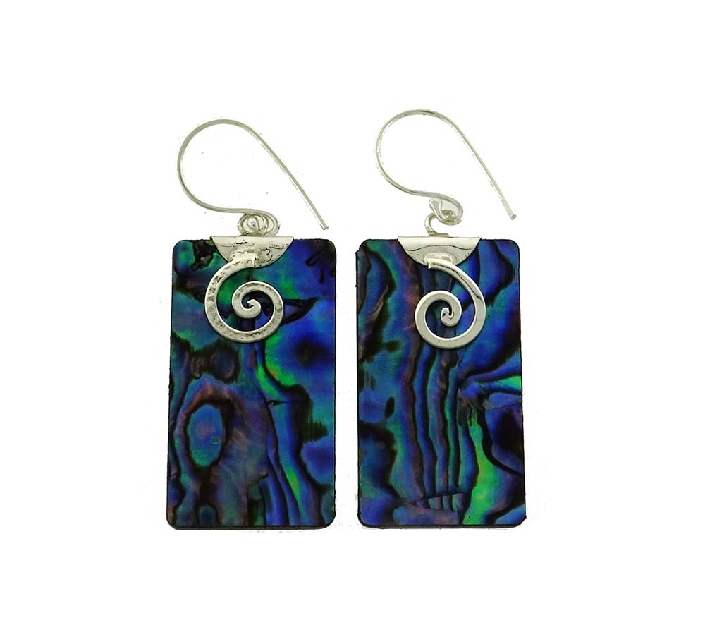 EP430  NZ Paua Shell with Sterling Silver Spiral Earring