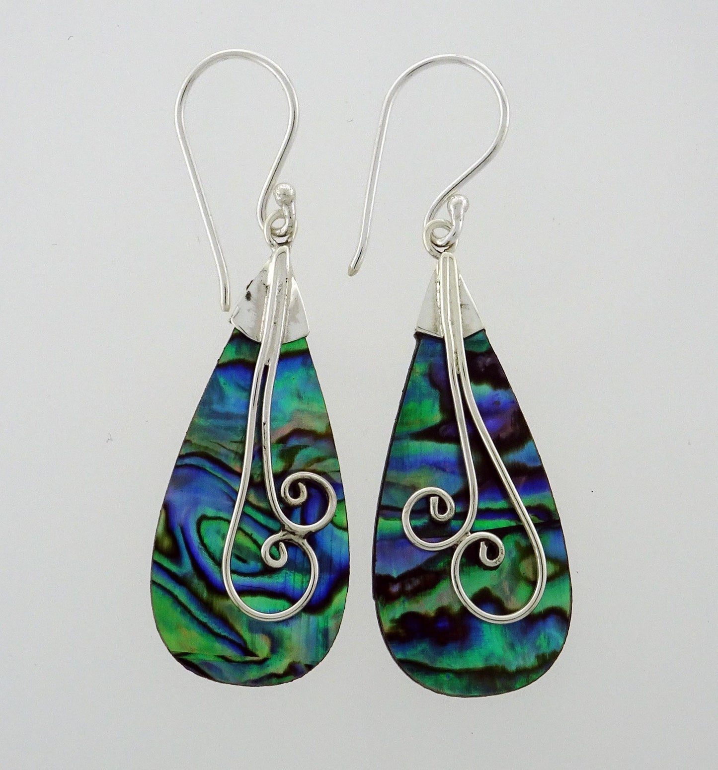 NZ Paua teardrop 30x15mm Spirals & sterling silver