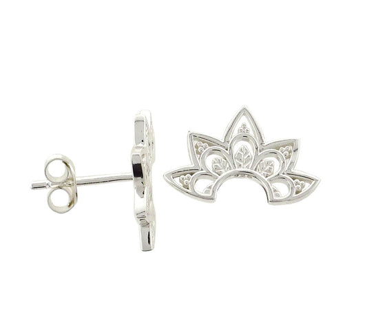 Earring Stg Silver stud Fan Sh
