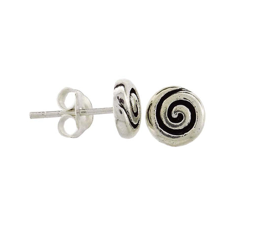 Silver stud earring spiral