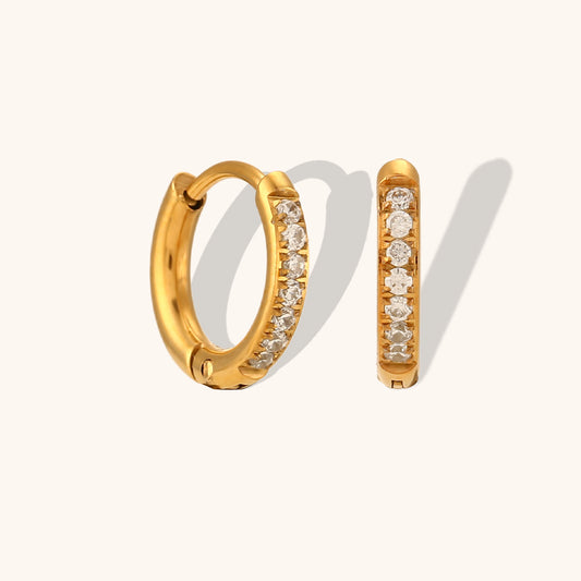 18K Gold Plated Stainless Steel & Cubic zirconia 11x2mm Hoop Earring