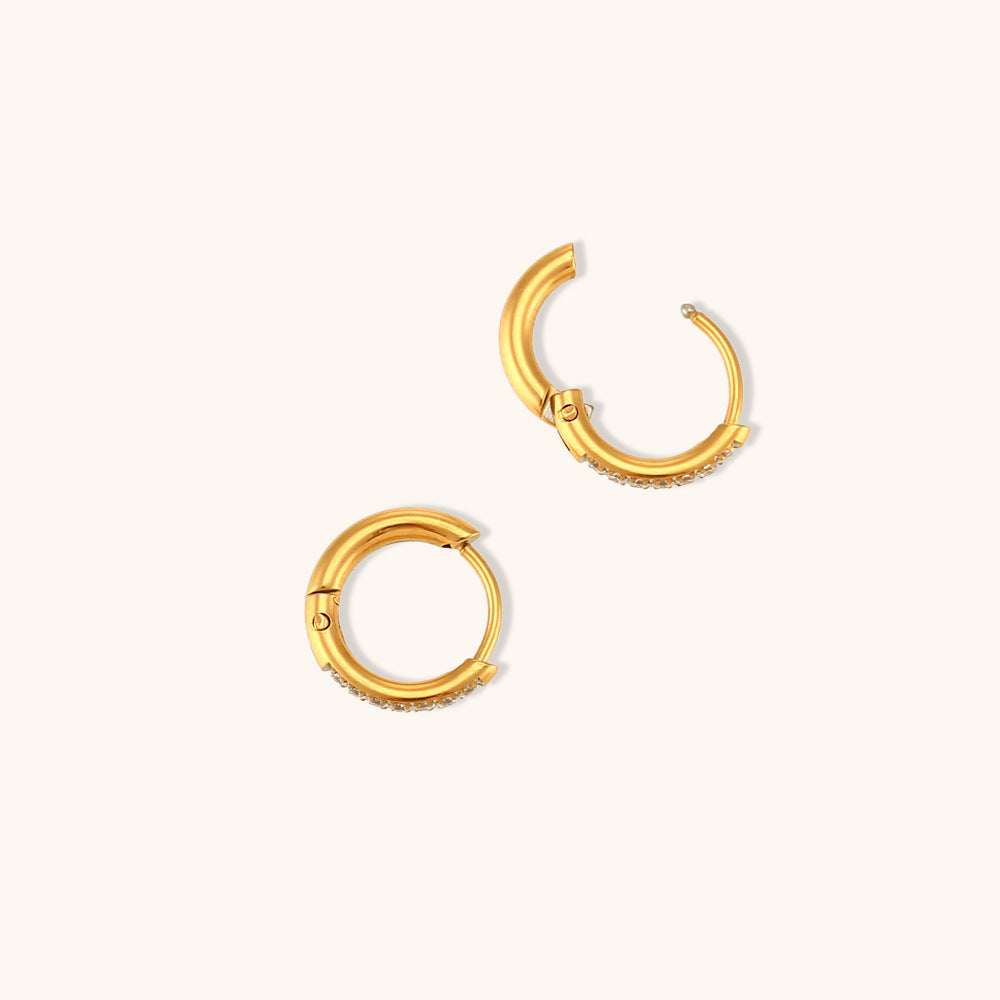 18K Gold Plated Stainless Steel & Cubic zirconia 11x2mm Hoop Earring