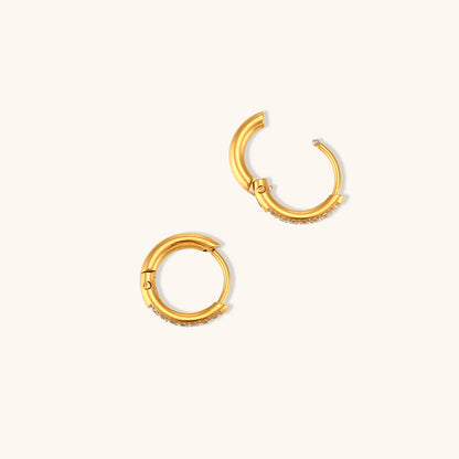 18K Gold Plated Stainless Steel & Cubic zirconia 11x2mm Hoop Earring