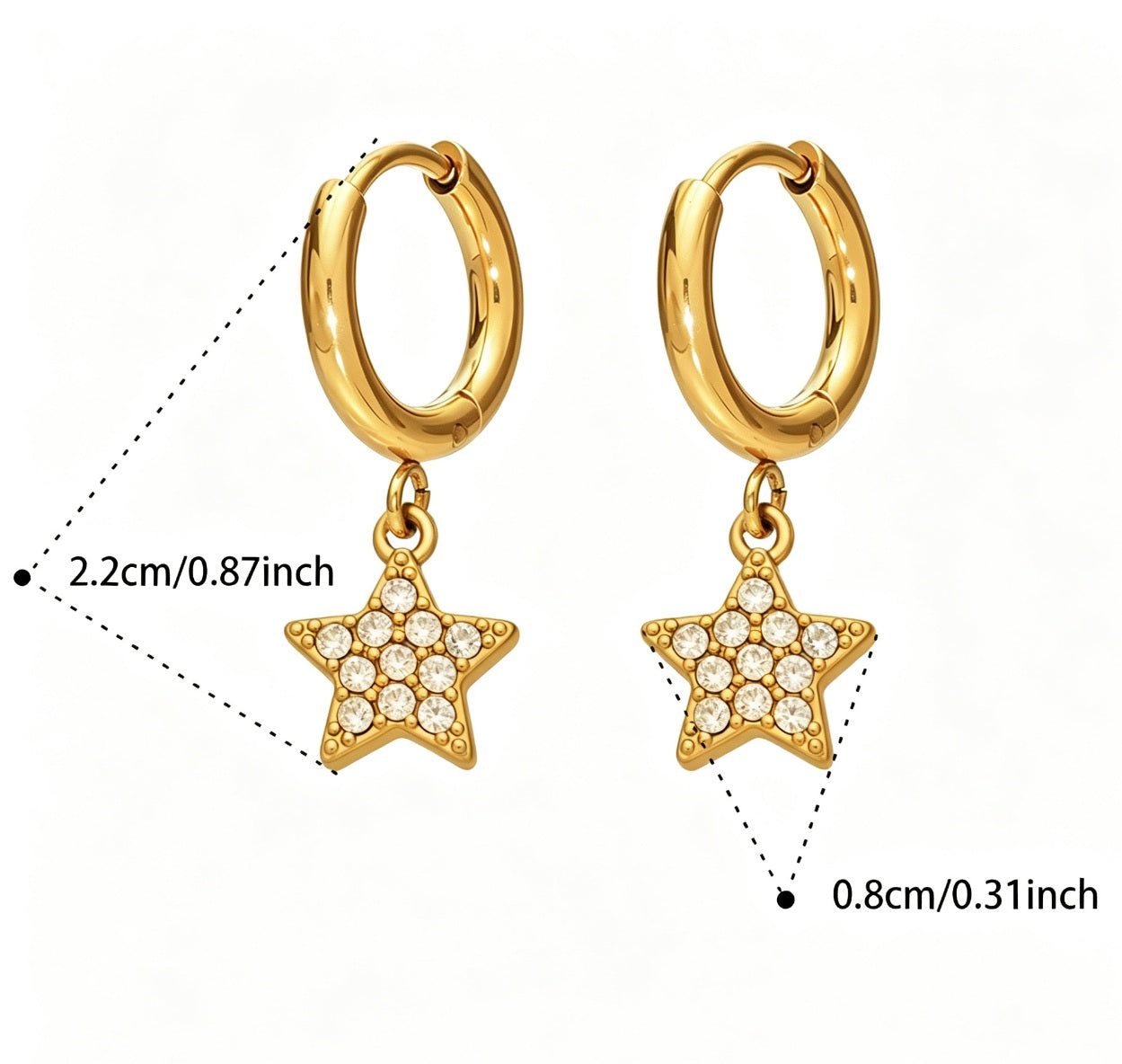 18k Gold Plated Stainless Steele Huggie with CZ Star 22mmx8mm
