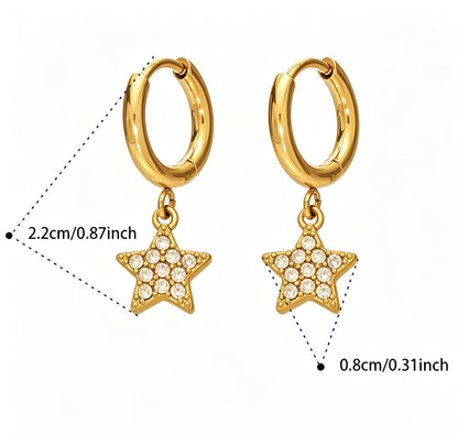 18k Gold Plated Stainless Steele Huggie with CZ Star 22mmx8mm