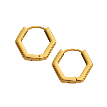 18K Gold Plated Stainless Steele hexagonal Huggie 16mm