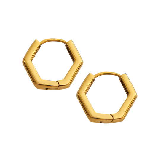18K Gold Plated Stainless Steele hexagonal Huggie 16mm