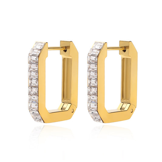 18k Gold Plated Stainless Steele Huggie with CZ rectangle 21mmx16mm