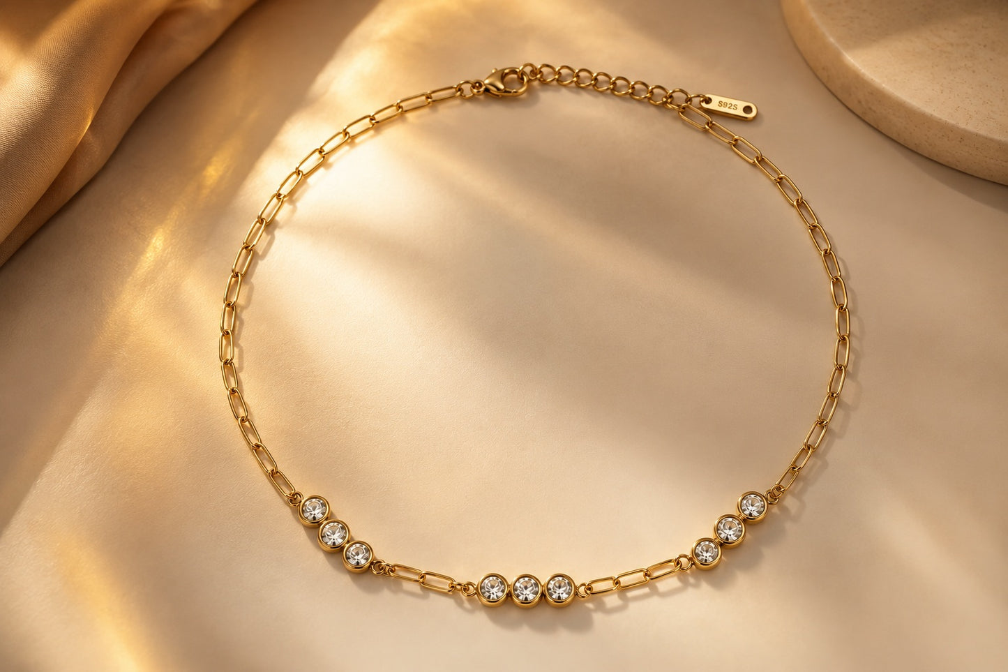 18K Gold Plated Stainless Steel & ZirconNecklace 40cm+5cm