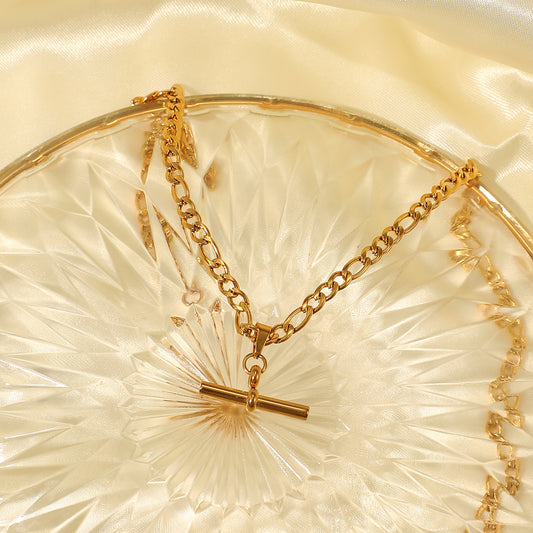 18K Gold Plated Stainless Steel Flat Chain with T Bar 40+5cm