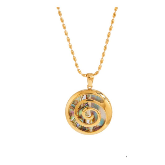 18K Gold Plated Stainless Steel Spiral Pendant on Paua Shell 28mm on 46+5cm Chain