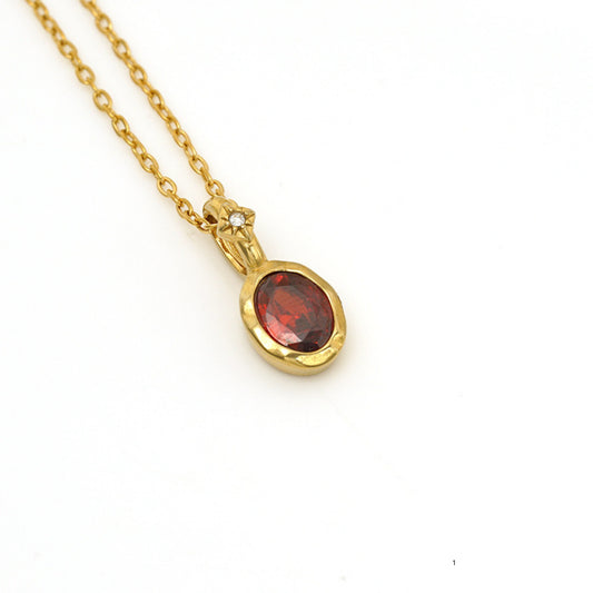 18K Gold Plated Stainless Steel Necklace with Red CZ Pendant 20mm on 40+5cm chain