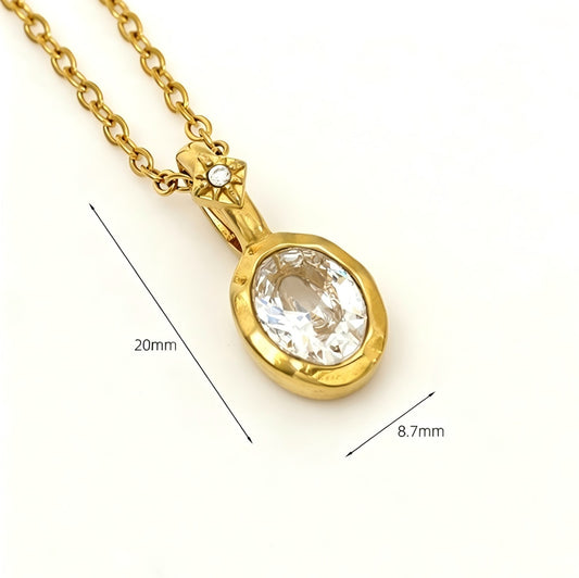 18K Gold Plated Stainless Steel Necklace with White CZ Pendant 20mm on 40+5cm chain
