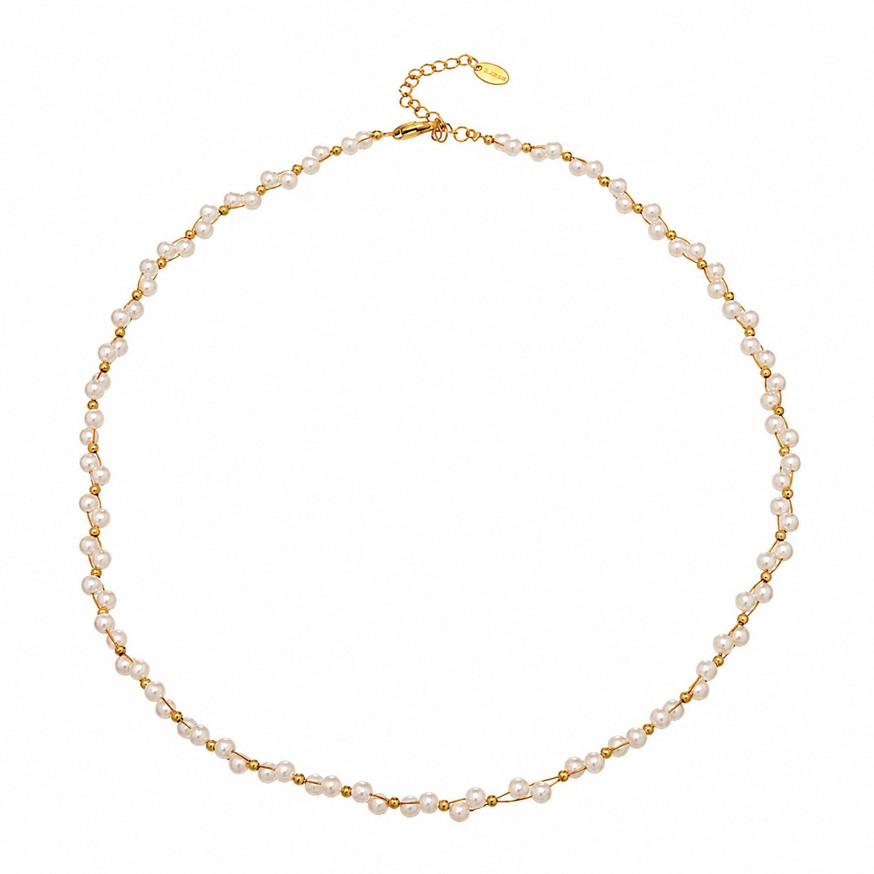 18K Gold Plated Stainless Steel Glass Pearl necklace 45.5+5cm
