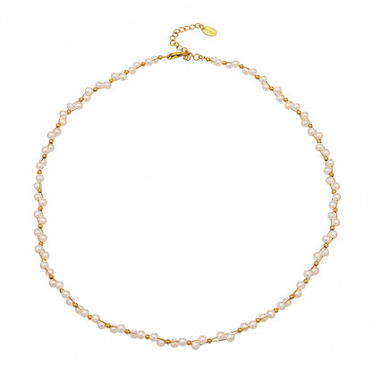 18K Gold Plated Stainless Steel Glass Pearl necklace 45.5+5cm