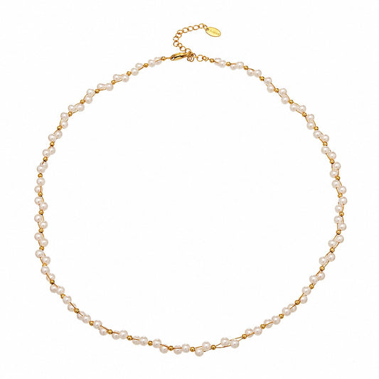 18K Gold Plated Stainless Steel Glass Pearl necklace 45.5+5cm