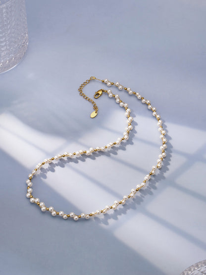 18K Gold Plated Stainless Steel Glass Pearl necklace 45.5+5cm