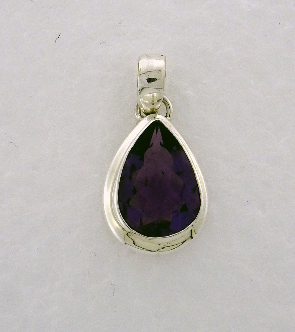 PA101   Amethyst Faceted 14x10mm Teardrop Pendant