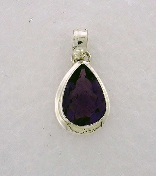 PA101   Amethyst Faceted 14x10mm Teardrop Pendant