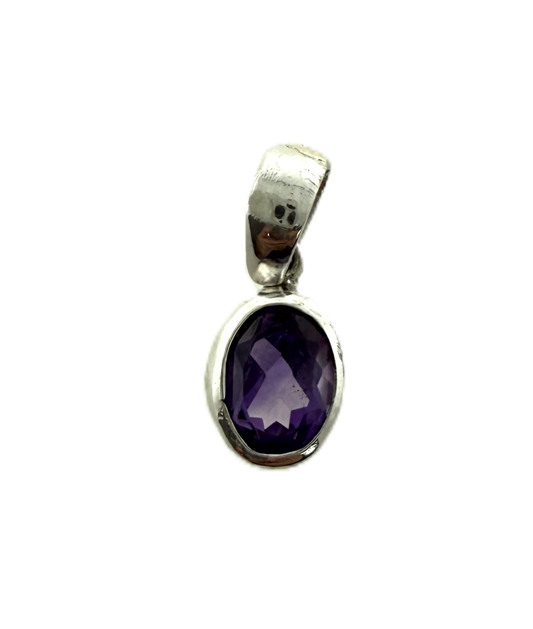 PA103    Amethyst Faceted 9x6mm Oval Pendant