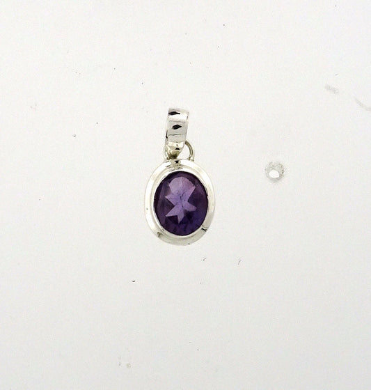 PA104  Amethyst Faceted 10x8 Oval Pendant