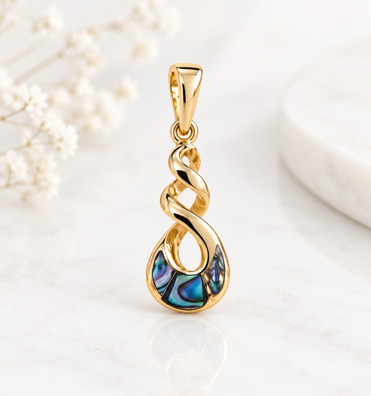 Gold Plated 1 micron on Brass Pendant & Paua Shell Triple Twist