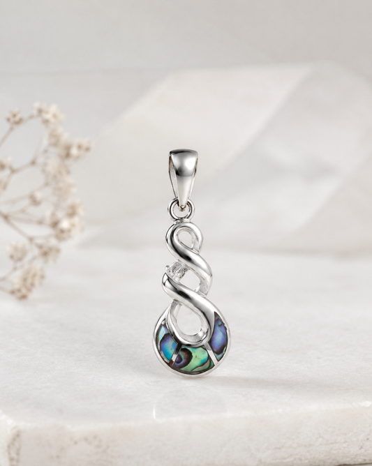 Silver Plated on Brass Pendant & Paua Shell Triple Twist