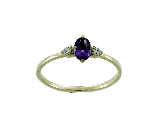 RA100S   Amethyst Facet 6x4mm & CZ Ring