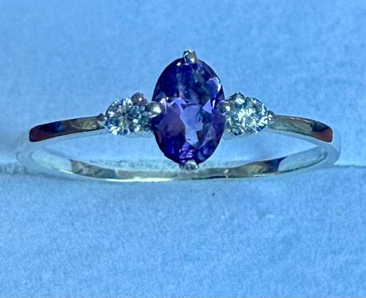 RA100M  Amethyst Facet 6x4mm & CZ Ring