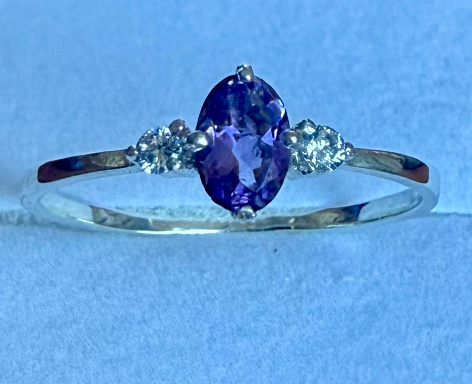RA100S   Amethyst Facet 6x4mm & CZ Ring
