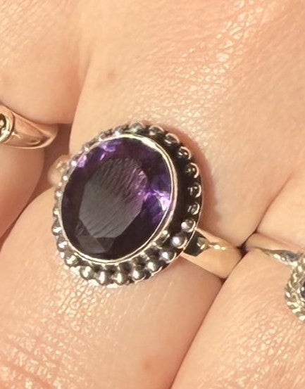 RA101L  Amethyst 12x9mm Faceted Ring