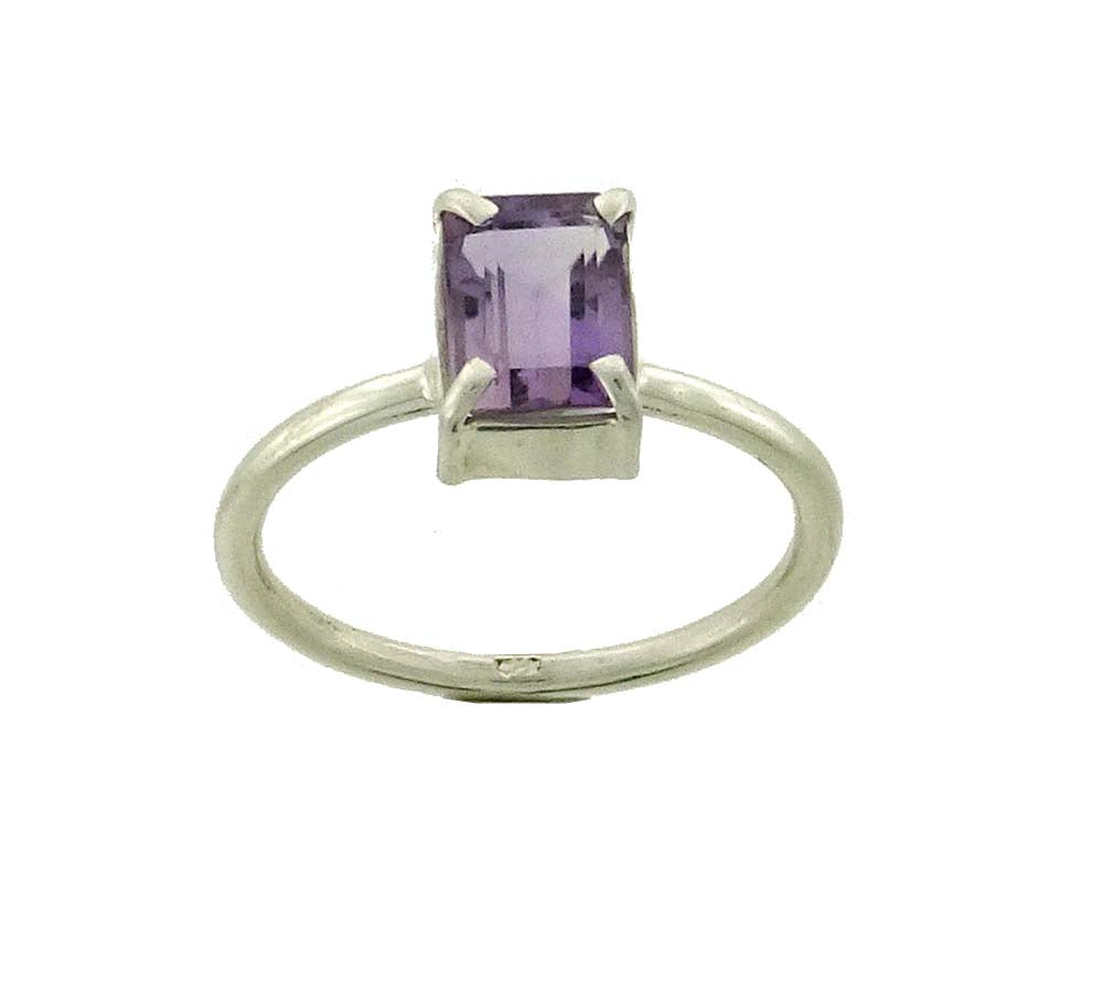 RA103  Amethyst Faceted 9x7mm Rectangle claw set Ring