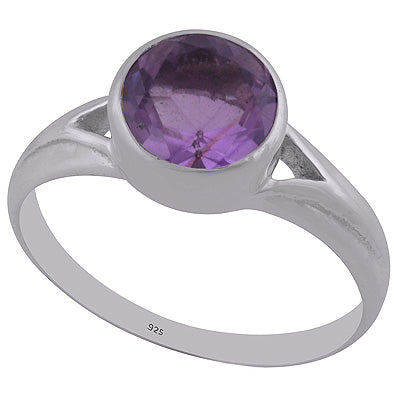 RA509  Ring Amethyst round 9mm facet sterling silver