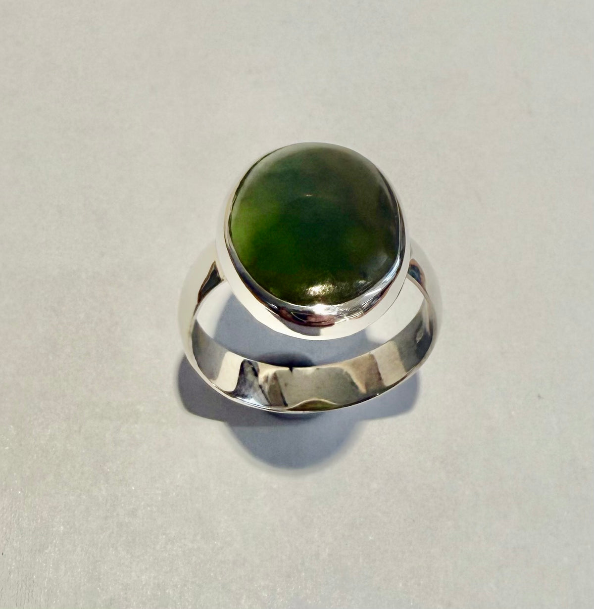Pounamu 13x18mm oval cabochon ring sterling silver large