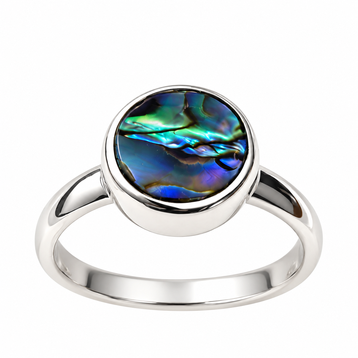 NZ Paua 8mm round Ring Sterling Silver