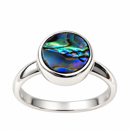 NZ Paua 8mm round Ring Sterling Silver