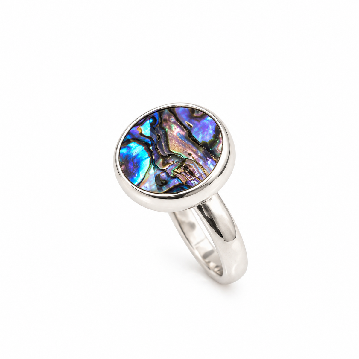 NZ Paua 14mm round Ring Sterling Silver