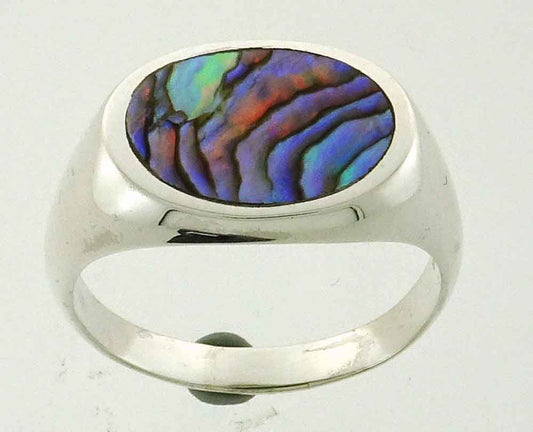RP 30L   N Z Paua Shell 15x10mm Oval Sterling Silver Ring