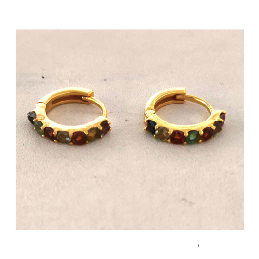 Multi Tourmaline Facet Huggie Gold Plated on Brass