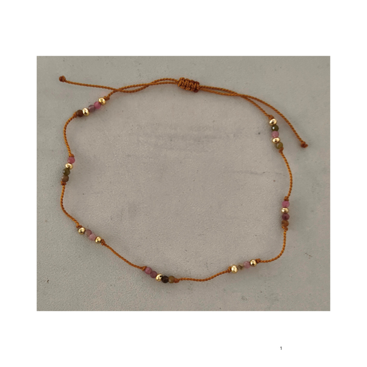 Tourmaline on Thread  with Gold Plated Beads Bracelet