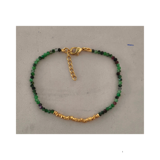 Ruby zoisite Facet & Gold Plated Beads on Brass Bracelet 16+2cm