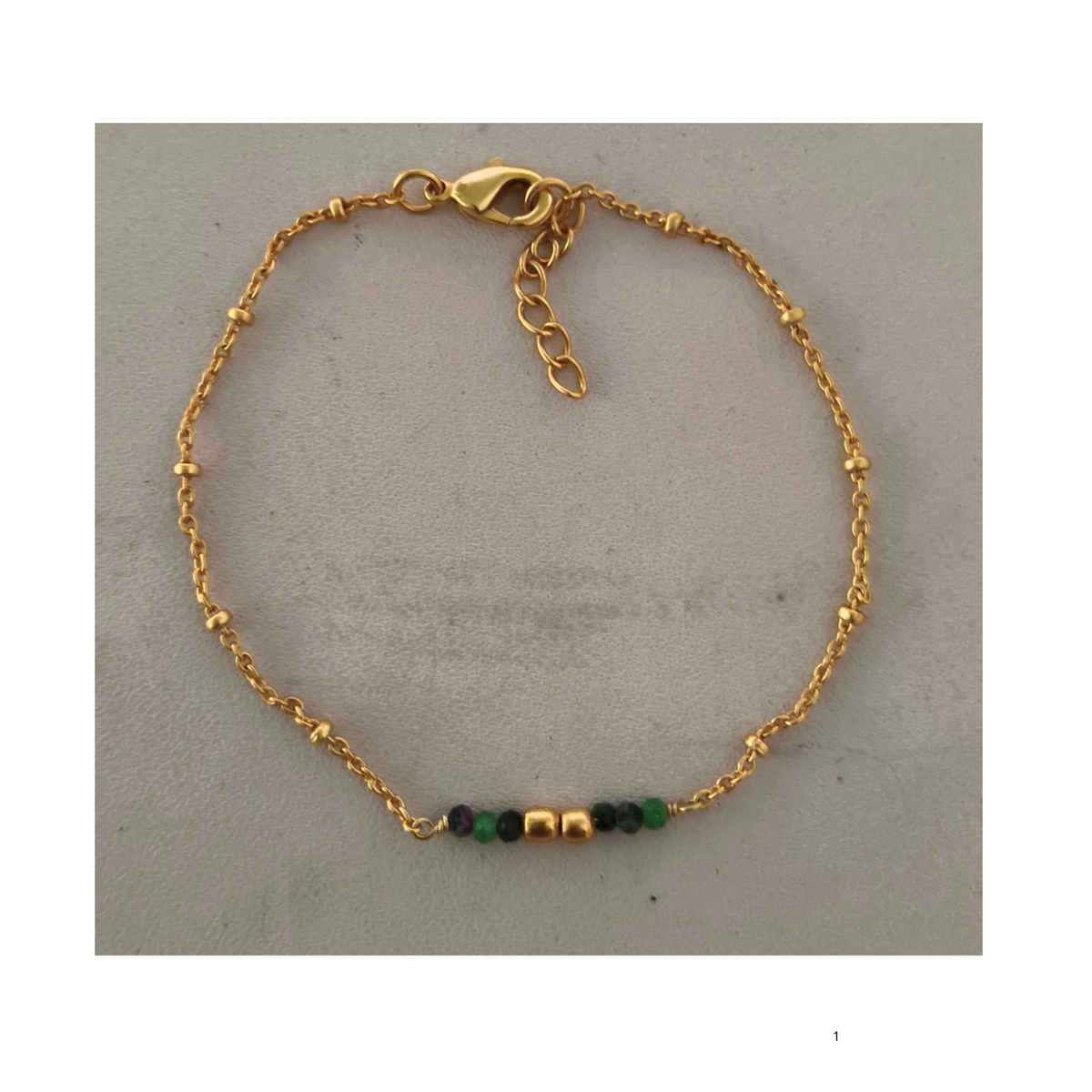 Ruby zoisite Facet Beads & Gold Plated on Brass Beads & Fine Chain Bracelet 16+2cm