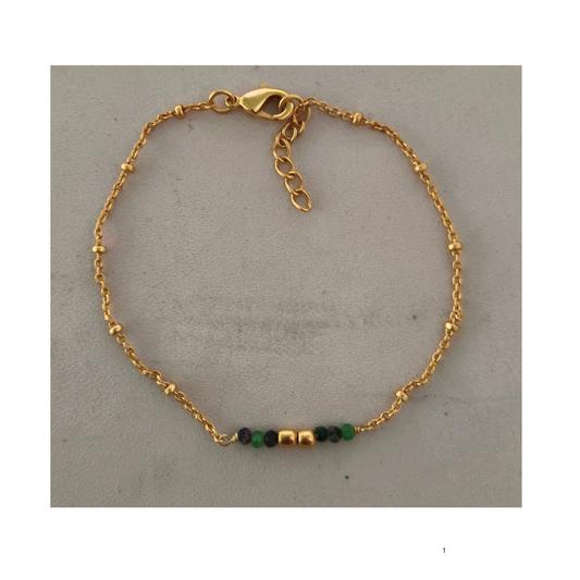 Ruby zoisite Facet Beads & Gold Plated on Brass Beads & Fine Chain Bracelet 16+2cm