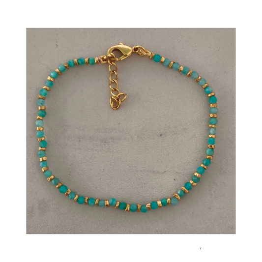 Amazonite Facet & Gold Plated Beads Bracelet 16+2cm