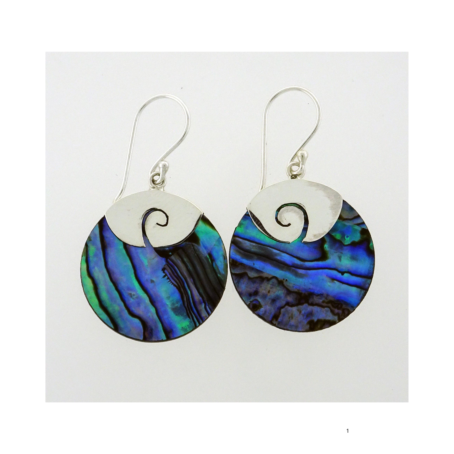 NZ Paua 22mm Round with Koru/spiral cap sterling  silver