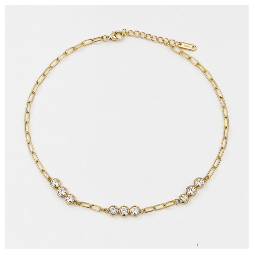 18K Gold Plated Stainless Steel & ZirconNecklace 40cm+5cm