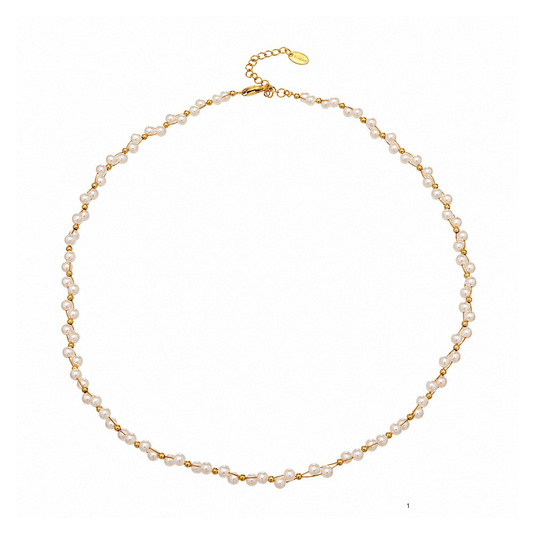 18K Gold Plated Stainless Steel Glass Pearl necklace 45.5+5cm